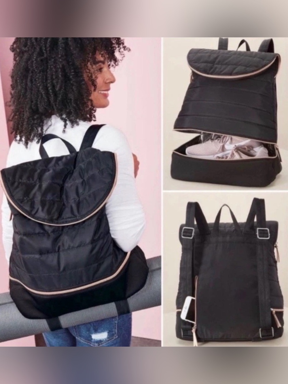 EUC Stella & Dot ‘Crush It’ Black Quilted Nylon Backpack Purse